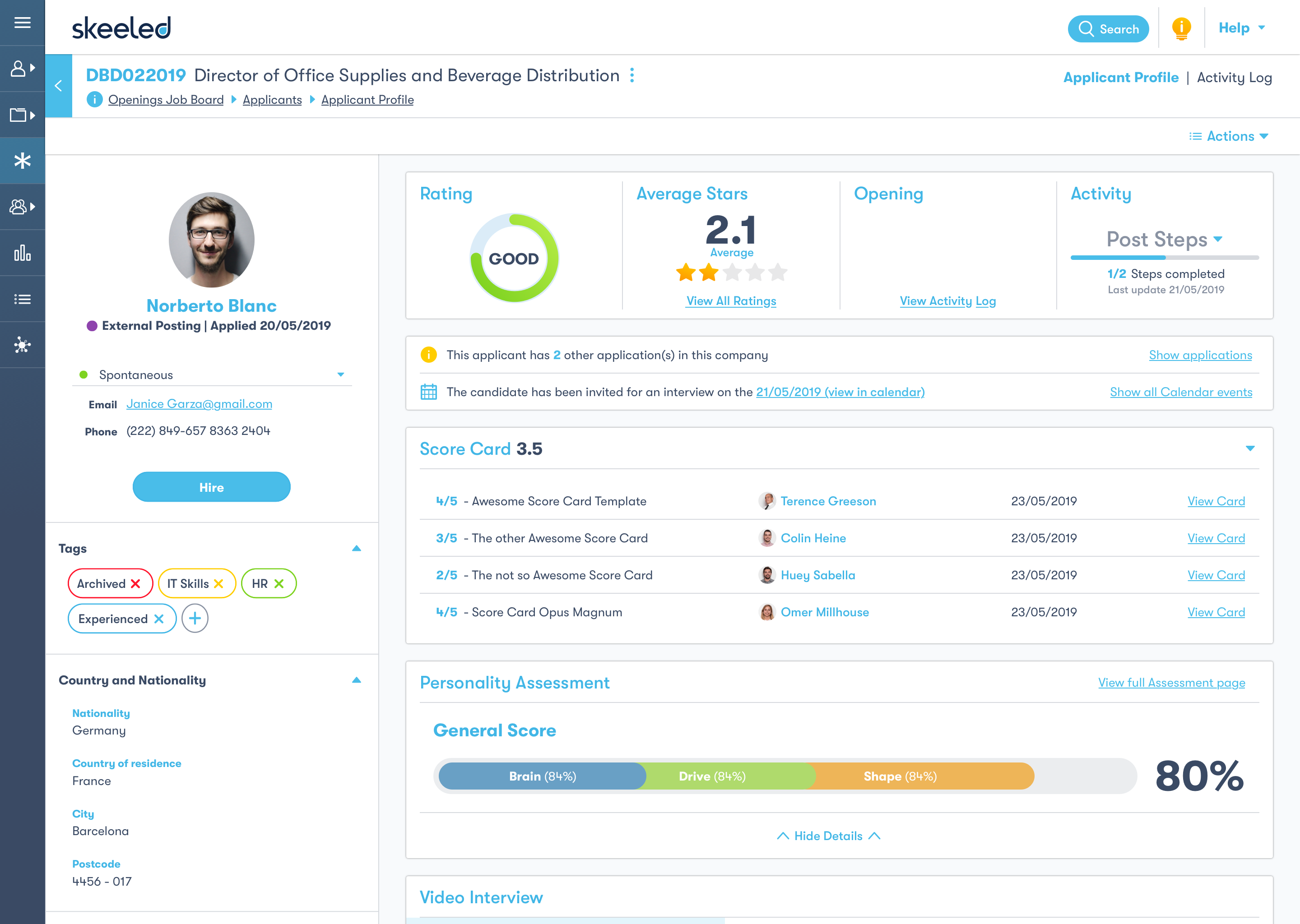 Candidate profile screenshot